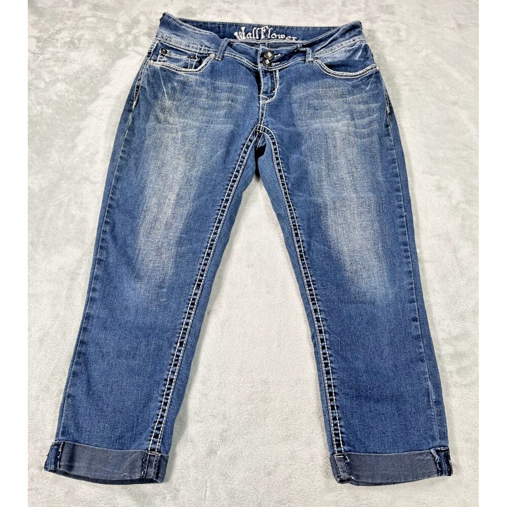 WallFlower Women's 9 Capri Jeans Blue Denim Stretch Cropped Pants RN 120246